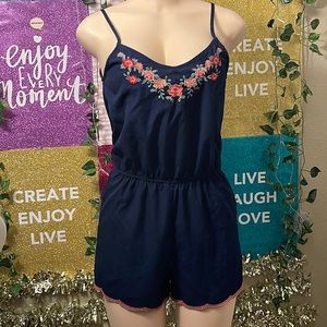 Mine dark blue and red floral print romper